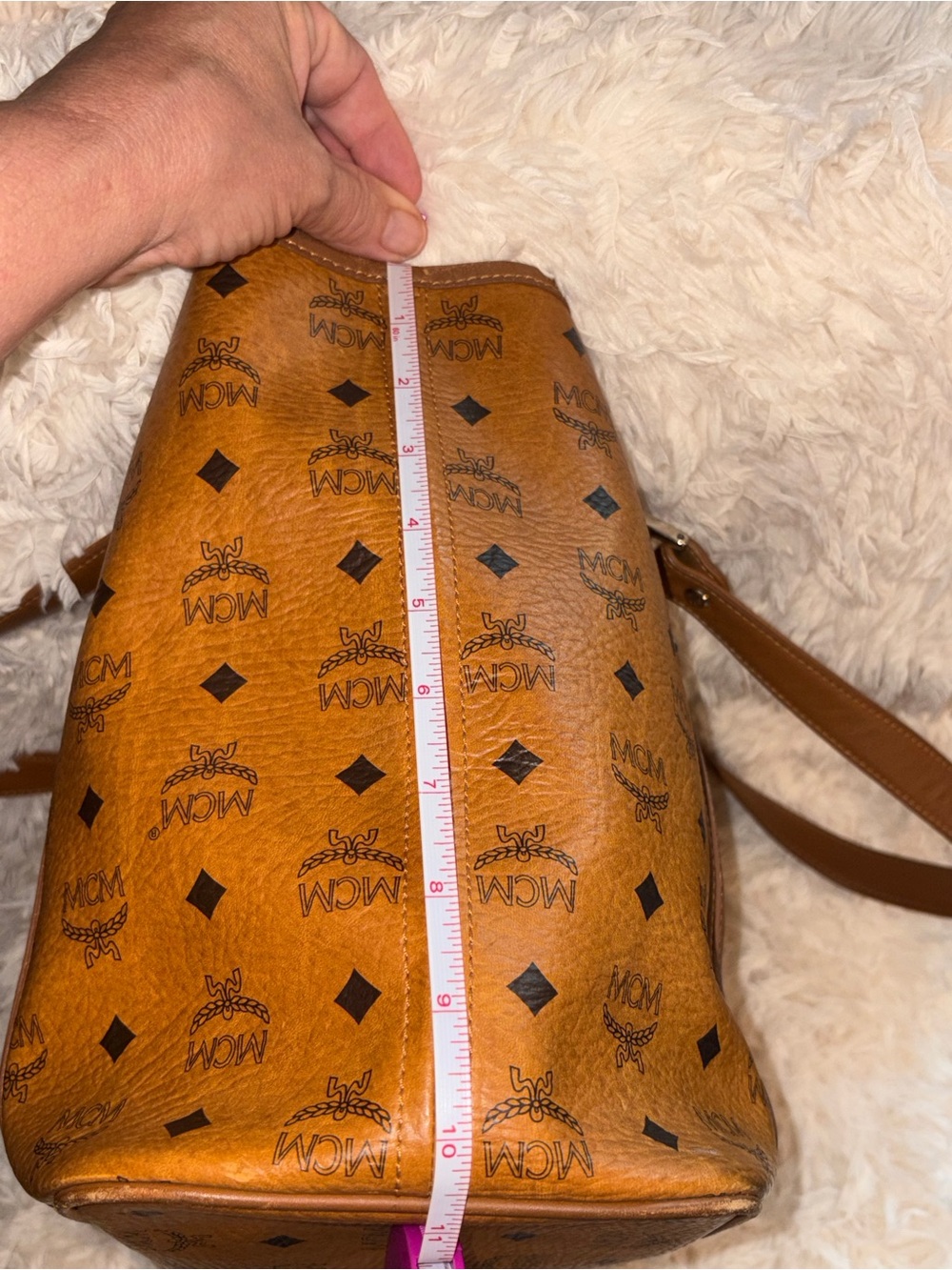 MCM Cognac Visetos Canvas Leather Trim Monogram Pattern Tote Bag - Picture 9 of 11